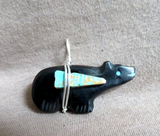 Native Zuni Jet Bear Fetish pendant  w Sunface by Darrin Boone JP283