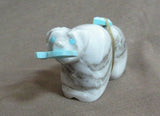 Native Zuni White Marble Bear Fetish with fish & bundle by Scott Garnaat C3521