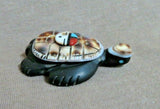 Native Zuni Jet & Shell Turtle w/ Sunface Fetish by Darrin Boone  C3716