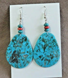 Santo Domingo Stunning Turquoise & Coral Slab Hook Earrings by Lupe Lovato JE579