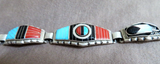 Zuni 925 Silver & Multi-Stone Spinner Sunface Link Bracelet by Don Dewa JB269