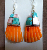 Santo Domingo Multi-Stone Shell & Silver Hook Earrings by Lupita Calabaza JE636