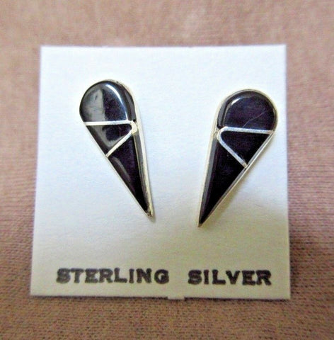 Native Zuni Onyx & Sterling Silver Post Earrings by Sandy Halusewa - JE0351