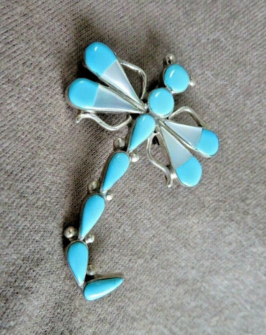 Zuni Multi-Stone & Sterling Inlay Dragonfly Pin Pendant by M Y  JP267