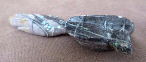 Zuni Picasso Marble Long Tailed Bird w/ Turquoise Fetish by Bryson Bobelu C0556