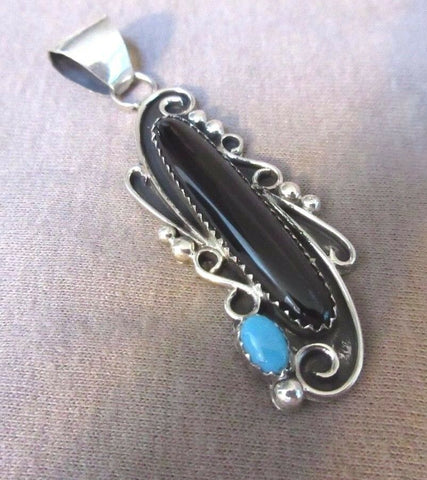 Navajo Onyx and Turquoise Sterling Pendant JP0023
