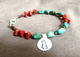 Native Santo Domingo Turquoise, Coral Heishi 6.5" Bracelet by Irene Lovato JB275