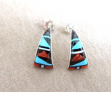 Zuni Awesome Multi-Stone Inlay Sterling Post Earrings by Leif Esalio JE651