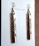 Native Navajo Sterling Silver Stamped Bar Dangle Hook Earrings JE639