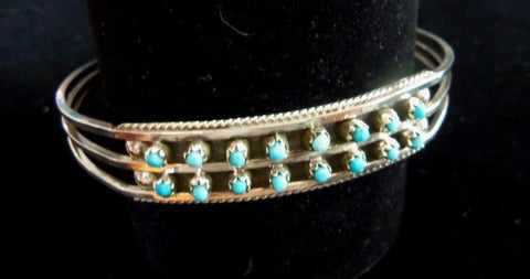 Zuni 925 Silver & Turquoise Small Cuff 2 Row Bracelet by Suzy Livingston JBR171