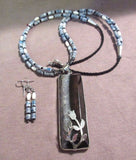 Navajo double strand Denim Coral, Mother of Pearl & Silver Necklace Set JS0006