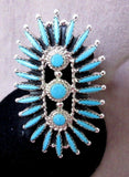 Zuni Turquoise Petit Point Sterling Silver Ring - Size 8.5 - Gerard Etsate  JR18