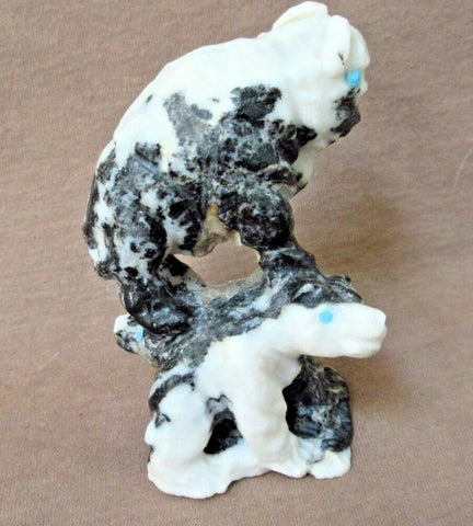 Zuni Museum Quality Zebra Marble Buffalo & Bear Clan Fetish by Herb Him Sr. 2858