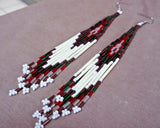 Navajo Multi-color Long Beaded and Quills Dangle Hook Earrings by B Begay JE233