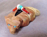 Native Zuni Cedar Wood carved Badger w/ Bundle Fetish by Brandon Phillips  C1416