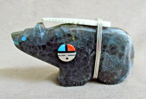 Native Zuni Jasper Bear w/ Sunface & Bundle Fetish by Darrin Boone  C3306