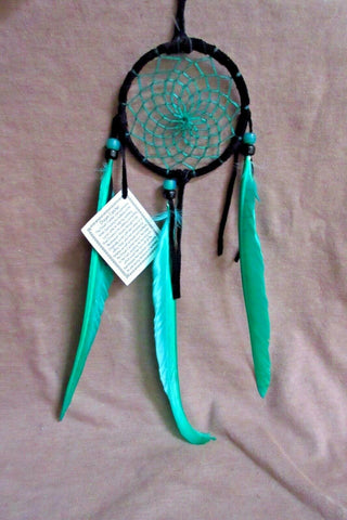 Native Navajo Handmade Medium Size Black Leather w/ Green Dream Catcher  M0249