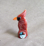 Zuni Coral Shell Cardinal w/ Sunface Fetish Carving by Darrin Boone  C4565