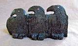 Native American Zuni Jet Triple Ravens Fetish Carving by Rochelle Quam  C3115