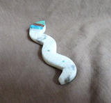 Zuni White Marble Snake Fetish Carving w Inlay by Brandon Phillips - C4661