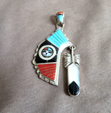 Zuni Sterling & Multi-Stone Sunface Spinner & Feather Pendant by Don Dewa JP278