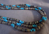 Santo Domingo turquoise & hand cut abalone heishi Necklace by J Peters JN0142