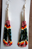 Navajo Multi-color Long Beaded and Quills Dangle Hook Earrings JE635