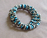 Navajo RARE Sterling Silver & Turquoise Navajo Pearl Wire Wrap Bracelet  JB220