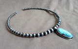Navajo Sterling Graduated Navajo Pearls & Turquoise Wire Choker Necklace JN487