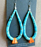 Santo Domingo Stunning Turquoise & Coral Hook Earrings by Lupe Lovato JE556