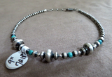 Navajo Sterling Silver & Turquoise Navajo Pearl 9" Anklet Bracelet  JB255