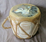 Native Navajo Hand Made Hand Painted Wolf & Cougar Drum by JC Black M325
