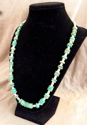 Navajo Green turquoise & hand cut heishi Necklace with silver clasp JN0008