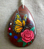 Zuni Red Jasper & Sterling Hand Painted Butterfly Pendant by Edward Lewis  JP240