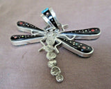 Navajo Turquoise & Multi-stone Reversible Dragonfly Pendant by Merle House JP154