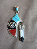 Zuni Sterling & Multi-Stone Sunface Spinner & Feather Pendant by Don Dewa JP278