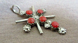 Older Native Zuni Coral & Sterling Cross Pendant by JP208