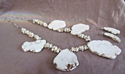 Native Navajo heavy Chunk Wild Horse Magnesite Necklace and Earrings JN0210