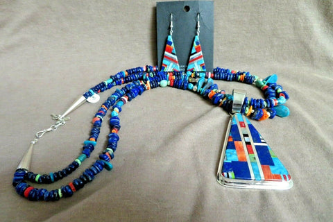 Santo Domingo Lapis & Multi-stone Inlay Necklace /Earrings by Daniel Coriz JN420