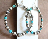 Navajo Sterling Silver & Turquoise Large Hoop Navajo Pearl Hook Earrings  JE632