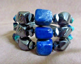 Navajo Sodalite Turquoise, Hematite Memory Wire Bracelet R Manygoats JB223