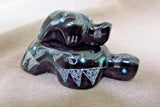 Native Zuni Black Marble Etched Turtle Duo Fetish by Rosella Gonzales - C2350
