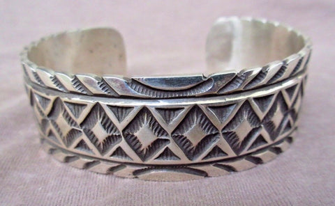 Native Navajo Heavy Sterling Silver Cuff Bracelet by Leonard Maloney JB0088