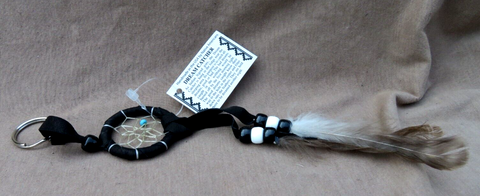 Navajo Handmade Small Size Black Leather Dream Catcher Keychain  M380