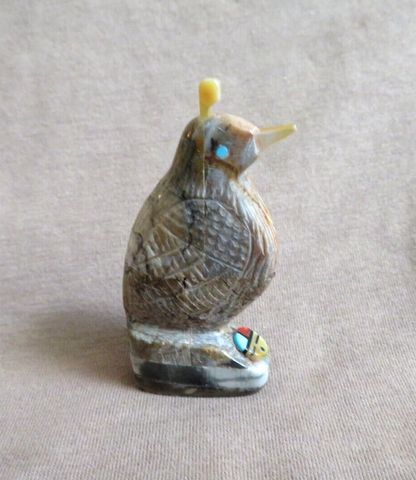Zuni Picasso Marble Quail w/ Sunface Fetish Carving by Darrin Boone  C4344 Two Ponies Trading