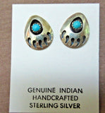 Native Navajo Turquoise Bear Paw Sterling  Earrings by Janice Spencer  JE489