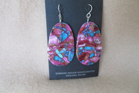 Santo Domingo Purple Spiny Oyster & Turquoise  Composite Hook Earrings  JE615