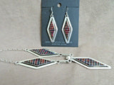 Zuni Inlay Fire Red Opal & Sterling Necklace & Earrings by Marvin Luarkie JN410