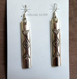 Native Navajo Sterling Silver Stamped Bar Dangle Hook Earrings JE639
