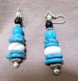 Navajo Turquoise & Onyx bead Necklace w/ silver clasp & Matching Earrings JN0314